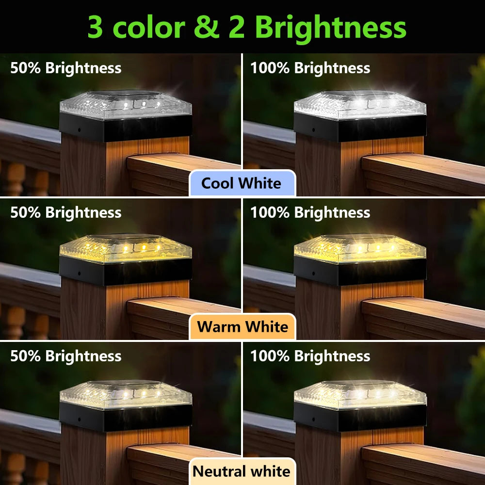 Solar Post Cap Lights Outdoor 4-Pack – 4x4 Wood Post LED Fence Deck Caps, Warm White | Vistolux
