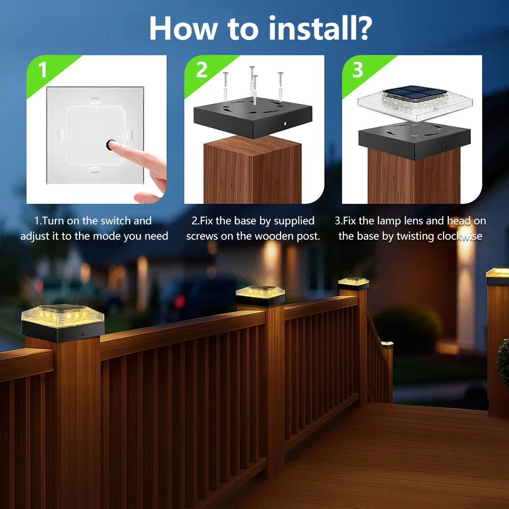 Solar Post Cap Lights Outdoor 4-Pack – 4x4 Wood Post LED Fence Deck Caps, Warm White | Vistolux