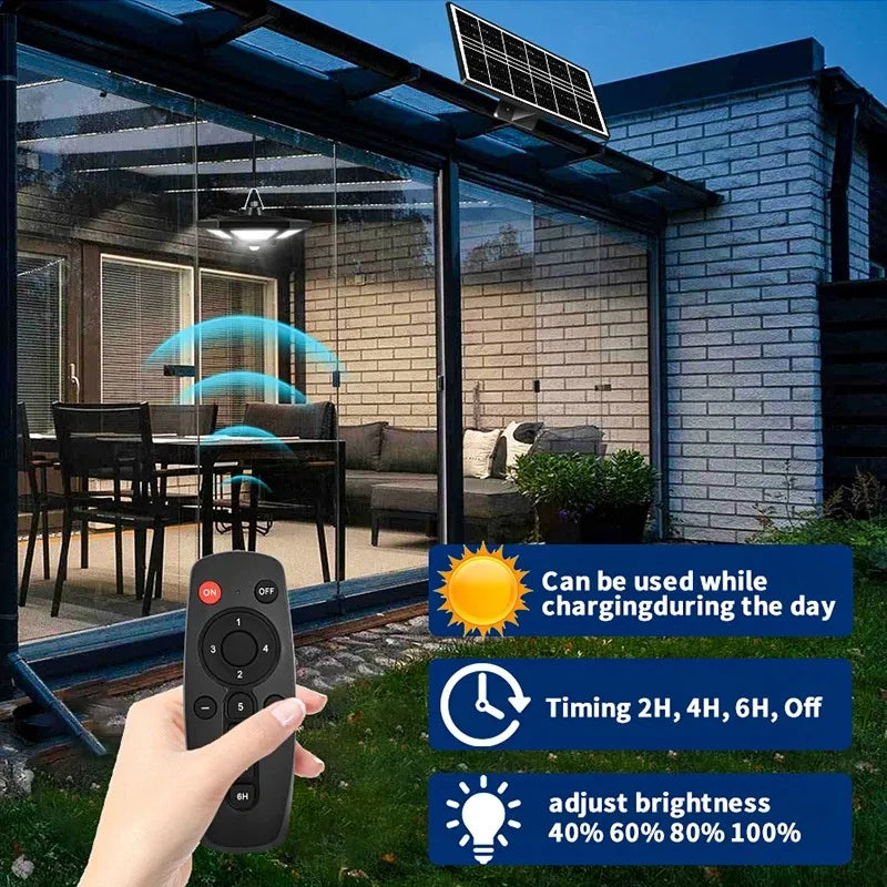 Solar Pendant Light Indoor/Outdoor – Hanging Shed & Gazebo Lamp with Remote and Long Cable Panel | Vistolux