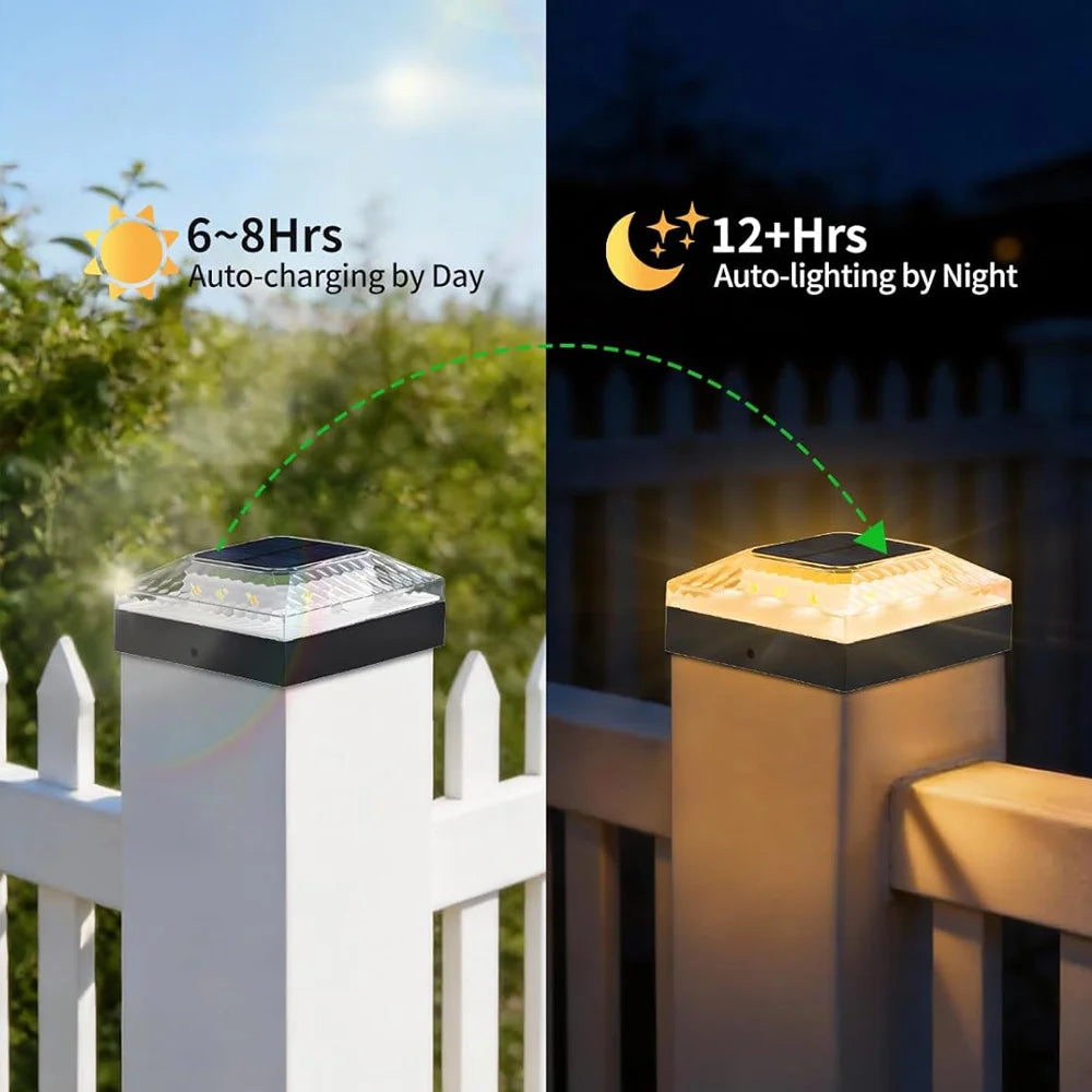 Solar Post Cap Lights Outdoor 4-Pack – 4x4 Wood Post LED Fence Deck Caps, Warm White | Vistolux