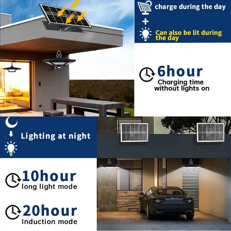 Solar Pendant Light Indoor/Outdoor – Hanging Shed & Gazebo Lamp with Remote and Long Cable Panel | Vistolux
