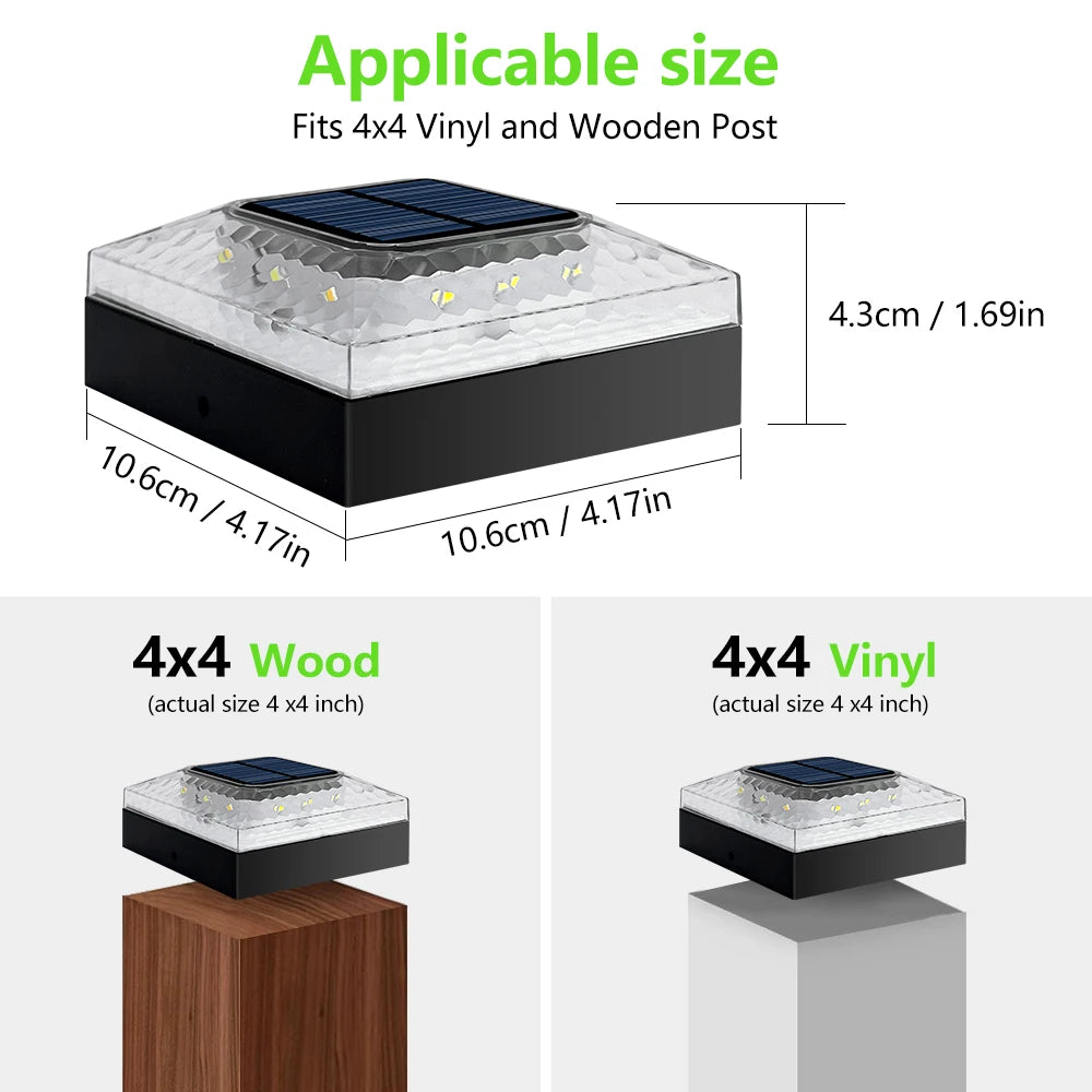 Solar Post Cap Lights Outdoor 4-Pack – 4x4 Wood Post LED Fence Deck Caps, Warm White | Vistolux