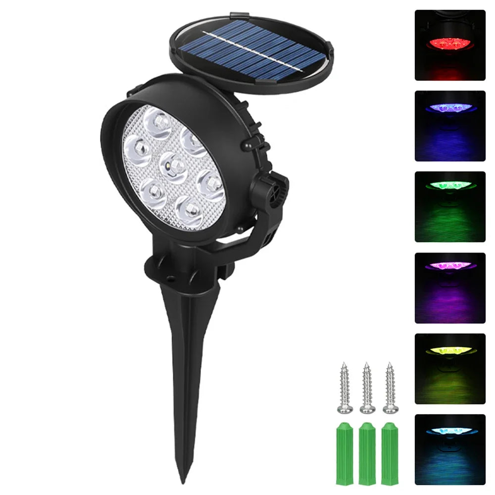 RGB Solar Spot Lights Outdoor – Color Changing LED Landscape Spotlight, Adjustable Brightness (2 Pack) | Vistolux
