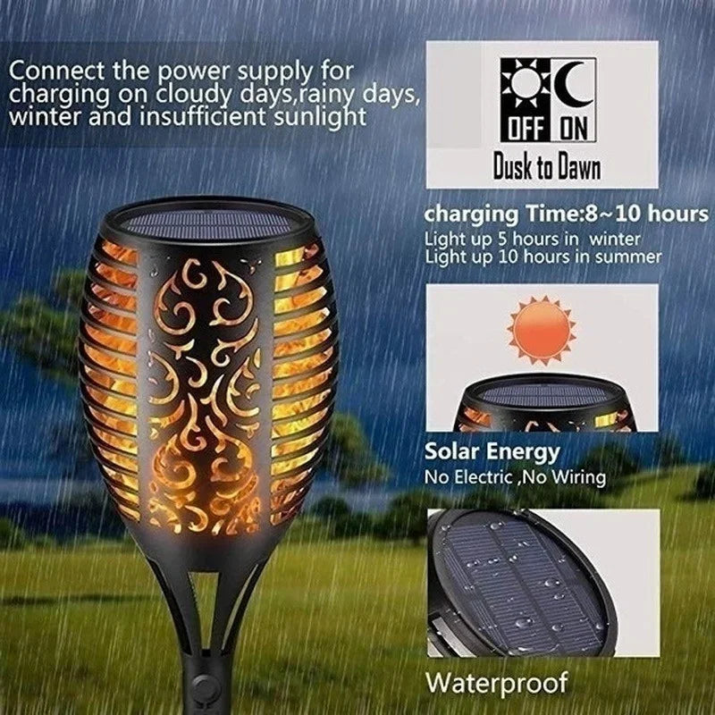 Solar Torch Lights with Flickering Flame Outdoor 4-Pack – Dancing Flame Garden Torches IP65 | Vistolux