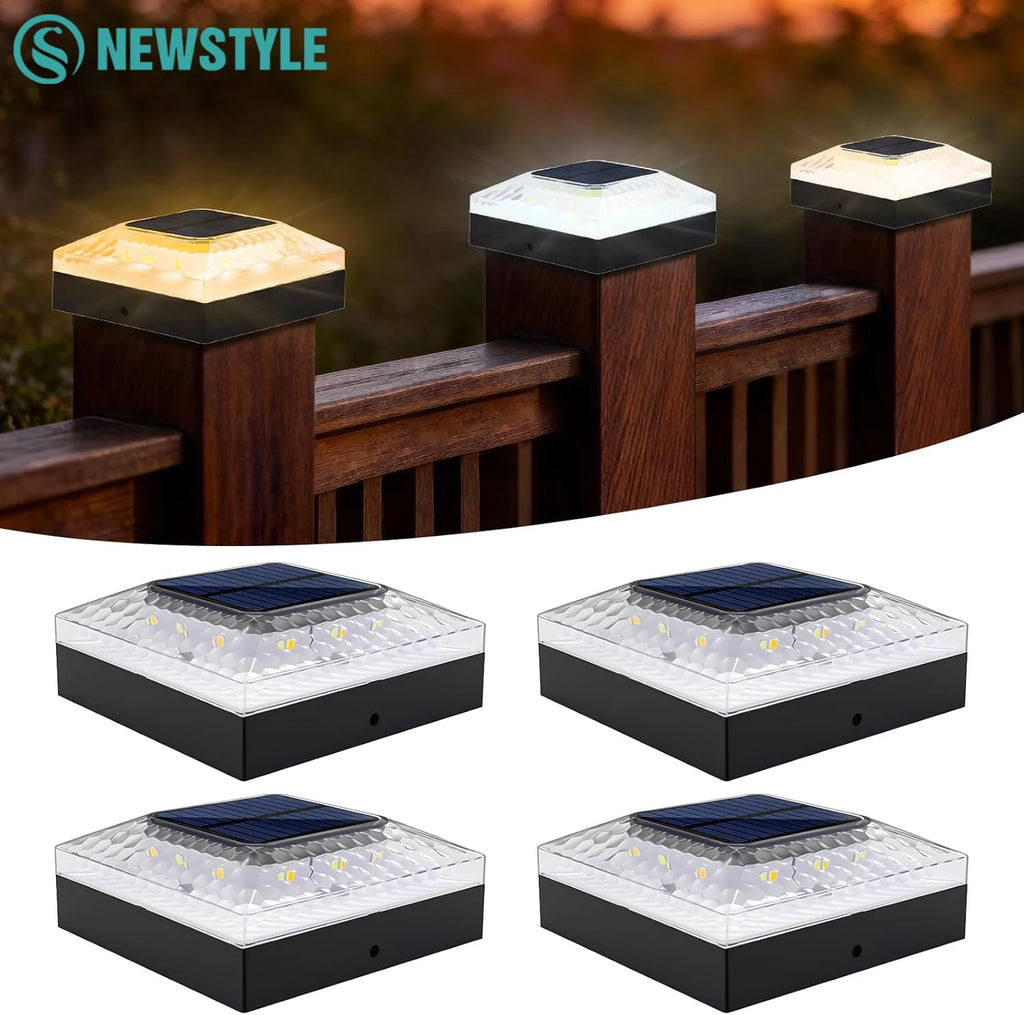 Solar Post Cap Lights Outdoor 4-Pack – 4x4 Wood Post LED Fence Deck Caps, Warm White | Vistolux
