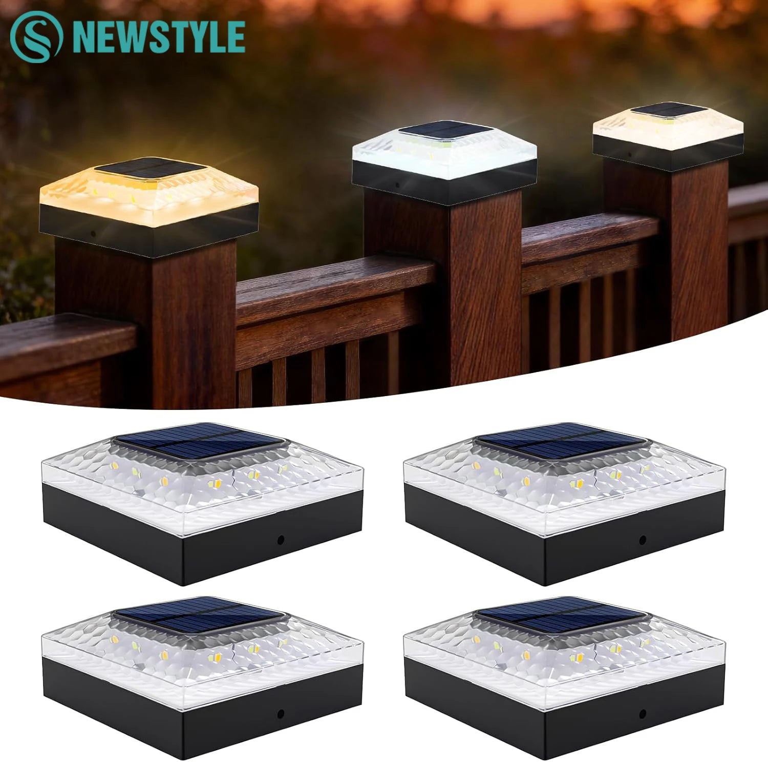 Solar Post Cap Lights Outdoor 4-Pack – 4x4 Wood Post LED Fence Deck Caps, Warm White | Vistolux