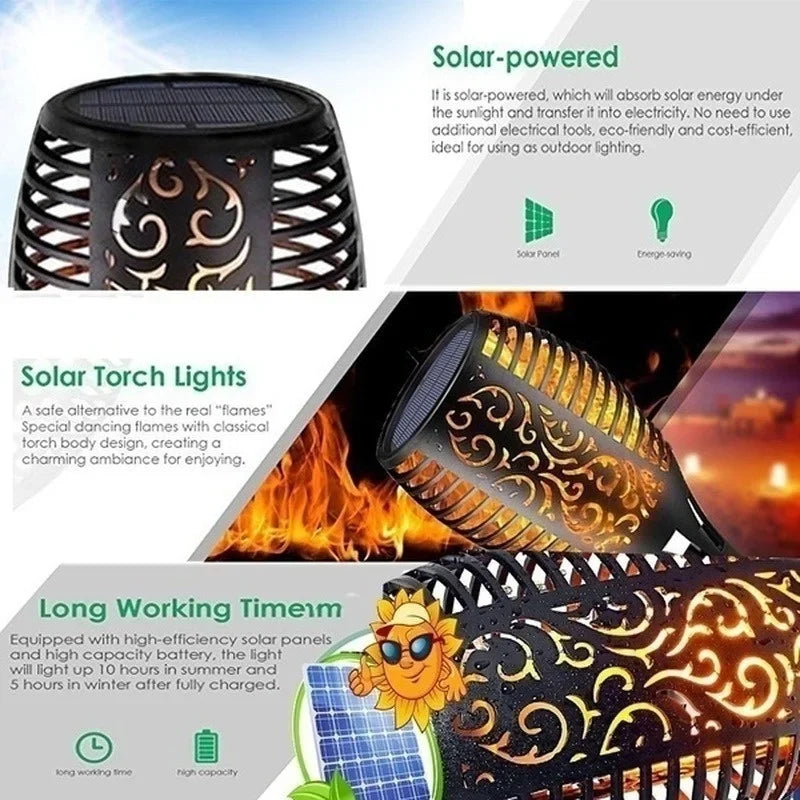 Solar Torch Lights with Flickering Flame Outdoor 4-Pack – Dancing Flame Garden Torches IP65 | Vistolux