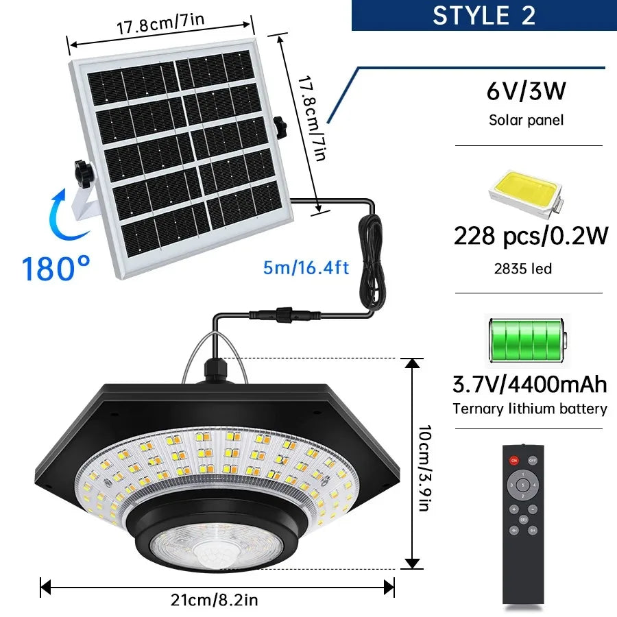 Solar Pendant Light Indoor/Outdoor – Hanging Shed & Gazebo Lamp with Remote and Long Cable Panel | Vistolux