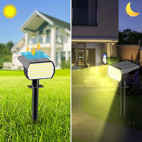 74 LED Solar Spot Lights Outdoor – 3 Color Modes, IP65 Waterproof Landscape Spotlights (2 Pack) | Vistolux