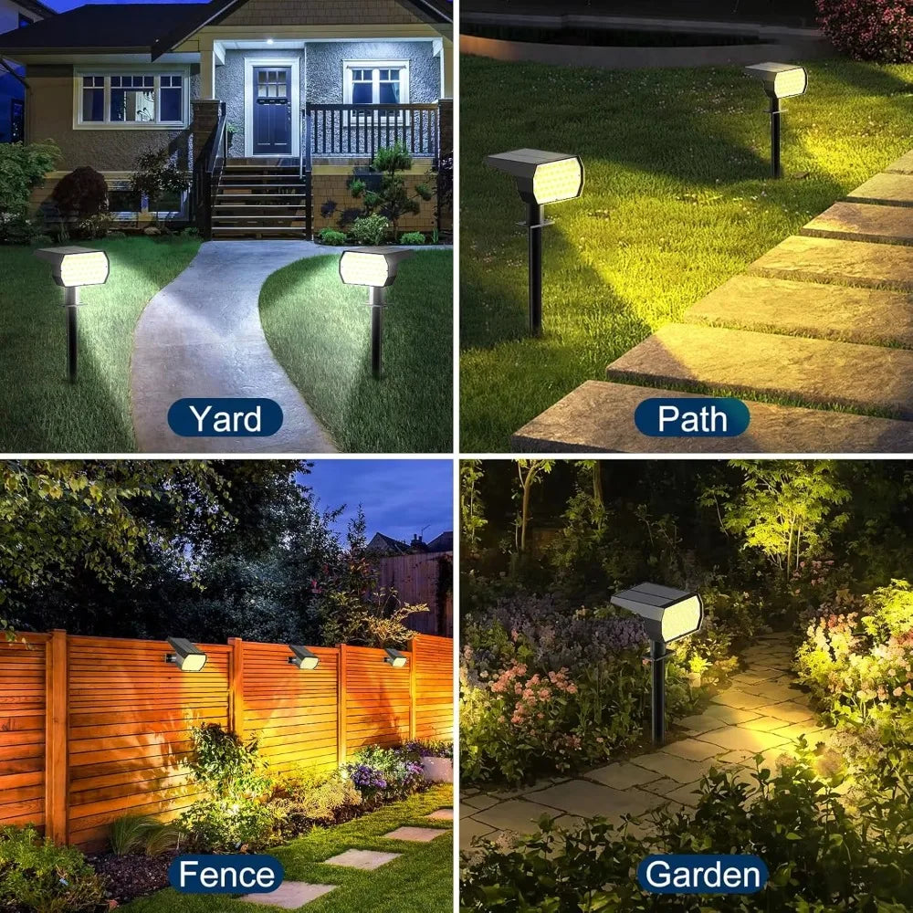 74 LED Solar Spot Lights Outdoor – 3 Color Modes, IP65 Waterproof Landscape Spotlights (2 Pack) | Vistolux