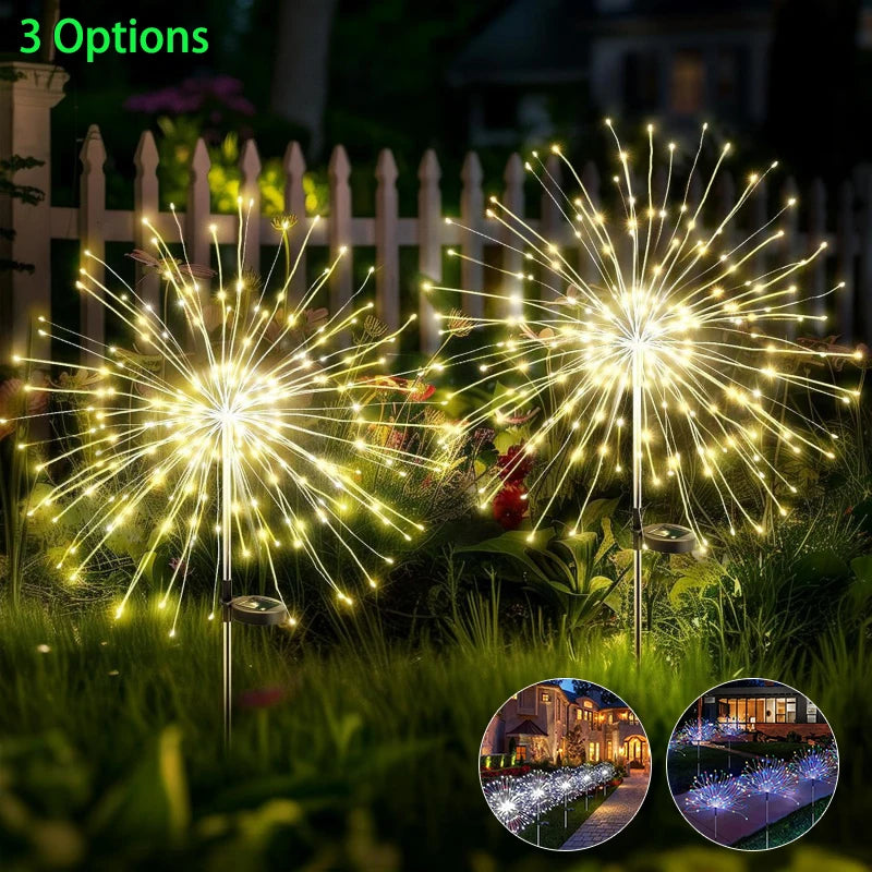 Solar Firework Lights Outdoor 200 LED – Copper Wire Starburst Ground Lights, 8 Modes (2 Pack) | Vistolux