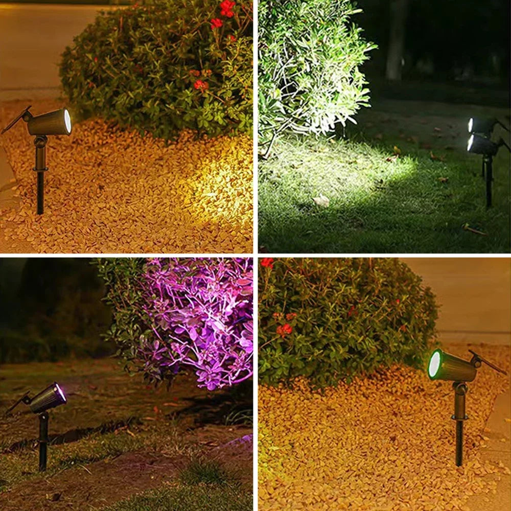 RGB Solar Spot Lights Outdoor – Color Changing LED Landscape Spotlight, Adjustable Brightness (2 Pack) | Vistolux