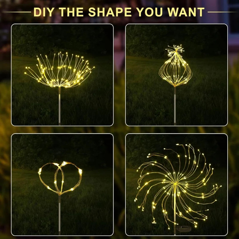 Solar Firework Lights Outdoor 200 LED – Copper Wire Starburst Ground Lights, 8 Modes (2 Pack) | Vistolux