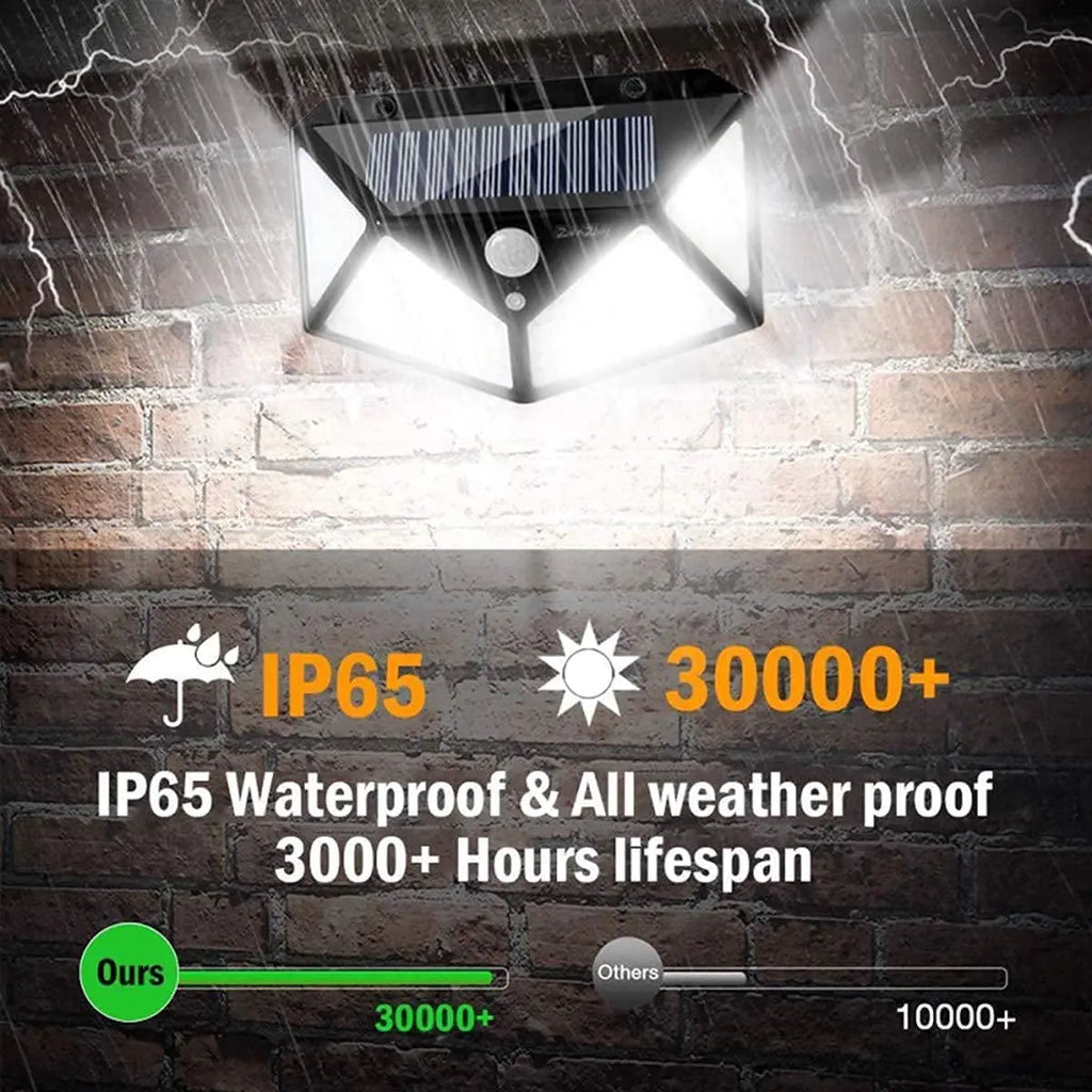 Solar Motion Sensor Security Light 100 LED – Outdoor Waterproof 4-Head Flood Light for Yard, Fence, Garage | Vistolux