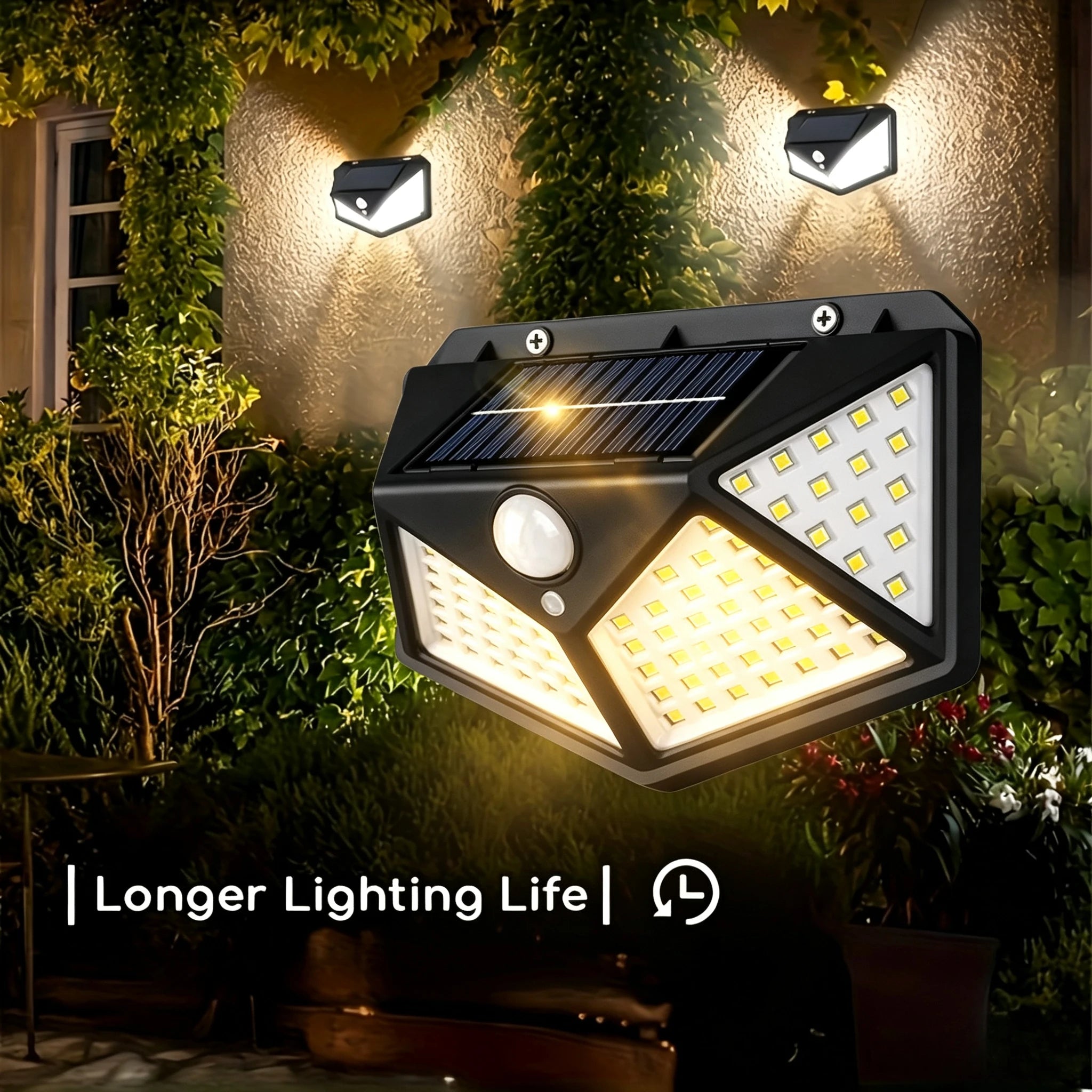 Solar Motion Sensor Security Light 100 LED – Outdoor Waterproof 4-Head Flood Light for Yard, Fence, Garage | Vistolux