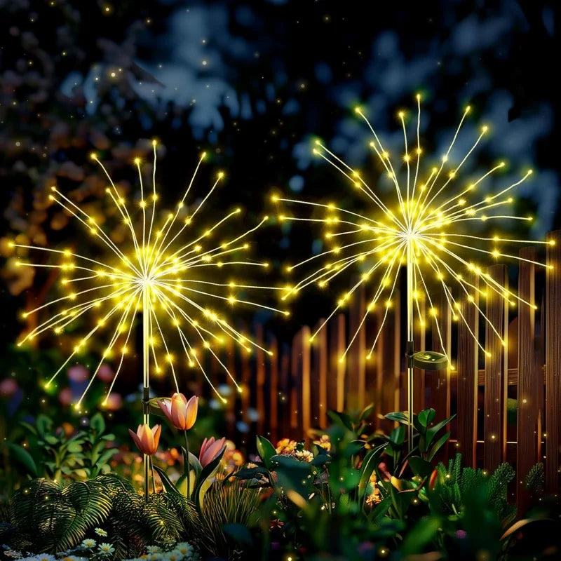 Solar Firework Lights Outdoor 200 LED – Copper Wire Starburst Ground Lights, 8 Modes (2 Pack) | Vistolux