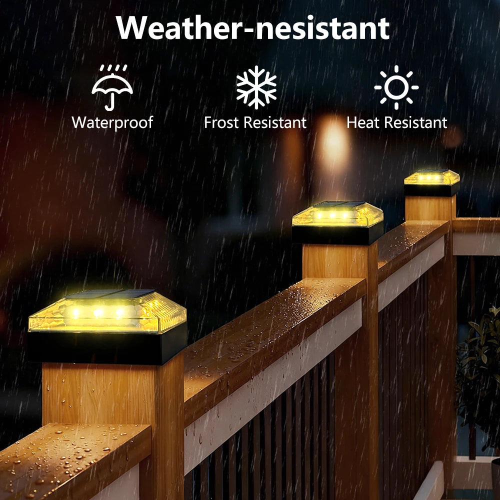 Solar Post Cap Lights Outdoor 4-Pack – 4x4 Wood Post LED Fence Deck Caps, Warm White | Vistolux
