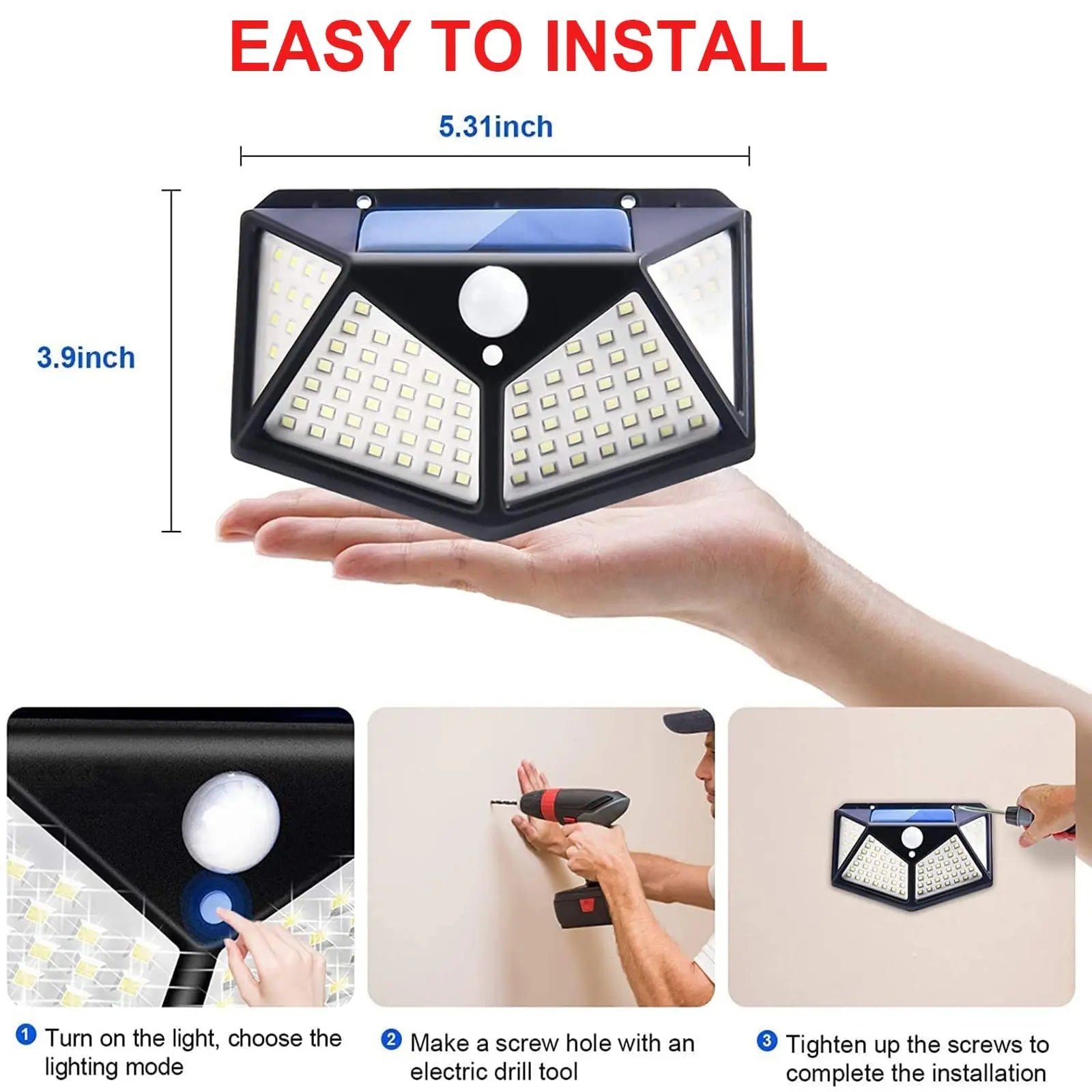 Solar Motion Sensor Security Light 100 LED – Outdoor Waterproof 4-Head Flood Light for Yard, Fence, Garage | Vistolux